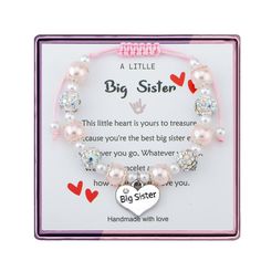 PRICES MAY VARY. ♥ BIG SISTER BRACELET FOR LITTLE GIRLS - A little big sister bracelet, with a little heart charm. This little heat is yours to treasure, because you're the best big sister ever. Wherever you go, whatever you do, wear this bracelet and remember how lucky I am to have you. Best big sister gifts for little girls. ♥ BIG SISTER GIFTS IDEA - Big sister bracelet, tucked into a beautiful Gift Box, ready gift for giving. Come with a "A LITTLE Big Sister" message card, unique big sister b Birthday Bracelets With Round Beads, Birthday Gift Round Bead Bracelets, Round Beaded Bracelet For Birthday Gift, Round Beads Bracelets For Birthday Gift, Adjustable Silver Pearl Bracelet For Valentine's Day, Heart-shaped 8mm Bead Jewelry Gift, Mother's Day Gift Beaded Crystal Bracelet, Adjustable Pearl Bracelet For Valentine's Day, Adjustable Heart Beads Jewelry For Birthday Gift