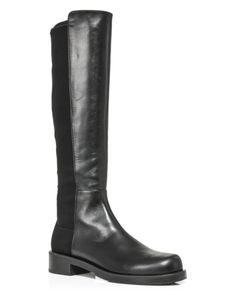 Stuart Weitzman Women's Halfnhalf Bold Leather & Stretch Knee High Boots Formal Boots With Leather Trim For Fall, Formal Fall Boots With Leather Trim, Formal Leather Trim Boots For Fall, Formal Calf Leather Boots With Leather Trim, Classic Formal Boots With Leather Trim, Elegant Formal Boots With Leather Trim, Stretch Knee High Boots, Stuart Weitzman, High Boots