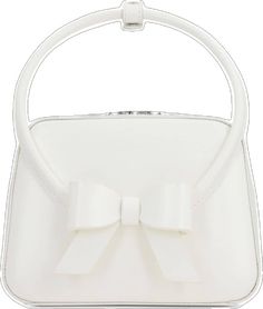 Elegant Leather Bags With Bow, White Shoulder Bag With Zipper Closure For Evening, White Leather Party Bags, Formal White Shoulder Bag With Zipper Closure, White Formal Shoulder Bag With Zipper Closure, White Rectangular Shoulder Bag With Bow, Formal Top Handle Bag With Bow, White Evening Bag With Zipper Closure, Evening Top Handle Bag With Detachable Bow