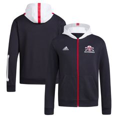 Show your Nebraska Huskers pride in warmth and comfort with this Blackshirts Full-Zip Hoodie from adidas. It features team-specific graphics across the left chest and on the left arm, making it clear you're a devoted Huskers fan. Plus, fleece lining provides added warmth and a soft feel, ensuring maximum comfort on chilly game days. Adidas Hoodie With Three Stripes For Sports Season, Sporty Cotton Hoodie For Team Events, Sporty Hooded Hoodie For Team Events, Sporty Track Jacket For Sports Season Fan Gear, Adidas Logo Fleece Hoodie For Sports Season, Adidas Fleece Hoodie For Sports Season, Black Sporty Sweatshirt For Team Events, Adidas Sports Sweatshirt With Double-lined Hood, Adidas Sweatshirt With Double-lined Hood For Sports