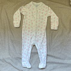 Washed But Never Worn. Whit With Pink Print. Super Soft White Long Sleeve Onesie For Playwear, Fitted White Onesie For Bedtime, White Long Sleeve Romper For Playwear, White Long Sleeve Playwear For Babies, Cute White Onesie For Bedtime, Cute White Bedtime Onesie, Lauren White, Pink Print, Pink White