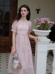 Fascinated by its romantic aura. A floral dress with a light pink color that adds a touch of loveliness. Beautiful transparent floral pattern that looks like it was painted in watercolor. The hemline sways in the refreshing breeze, creating a feminine atmosphere. 
 
 Size 
 
 S size 
 
 Length: 114cm 
 Bust: 80-83cm 
 Waist: 66cm 
 Sleeve length: 27cm 
 
 M size 
 
 Length: 116cm 
 Bust: 84-87cm 
 Waist: 70cm 
 Sleeve length: 28cm 
 
 L size 
 
 Length: 118cm 
 Bust: 88-91cm 
 Waist: 74cm 
 Slee Vintage Clothing Styles, Watercolor Embroidery, French Dress, Elegant Dresses Classy, Kawaii Fashion Outfits, Hijab Fashion Inspiration, Elegant Dresses For Women, Vestidos Vintage, Light Pink Color