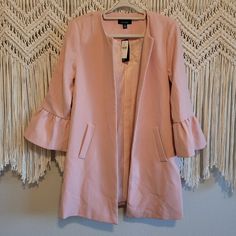 Lea And Viola Pink Bell Sleeve Jacket From Anthropolgie In Size Small. It Does Have An Oversized Fit And Can Fit Larger Sizes As Well. Nwt! Spring Outerwear With Pockets For Brunch, Feminine Pink Outerwear For Brunch, Chic Outerwear For Spring Brunch, Trendy Long Sleeve Blazer For Brunch, Casual Winter Blazer For Brunch, Feminine Long Sleeve Winter Blazer, Feminine Long Sleeve Fall Outerwear, Feminine Spring Outerwear For Day Out, Feminine Spring Outerwear For Work