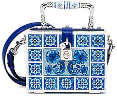 Dolce & Gabbana Italian Tile Wooden Shoulder Bag Cl Fashion, Wooden Purse, Dolce And Gabbana Handbags, Dolce And Gabbana Blue, Blue Handbags, Blue Purse, Top Handle Handbags, Box Bag, Lady Dior Bag