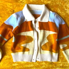 Brand New Without Tags - Doesn’t Have Tags Inside Either But Came From Designer Boutique Brand - Just Can’t Remember Who Casual Orange Cotton Cardigan, Retro Tops For Day Out In Fall, Retro Collared Sweater For Fall, Retro Orange Cardigan For Winter, Retro Orange Winter Cardigan, Retro Orange Long Sleeve Sweater, Retro Orange Spring Cardigan, Orange Retro Long Sleeve Sweater, Orange Long Sleeve Retro Sweater