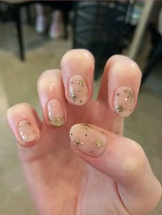 Starry Nails Short, Gold Star Nails Short, Celestial Short Nails, Short Nail Designs Celestial, Nails Reference, Uñas Ideas, Autumn Nail, Hello Nails, Star Nails