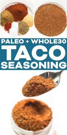 a spoon full of taco seasoning next to some spices