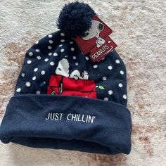 Snoopy Winter Hat With Pompom. Just Chillin. New With Tags. Charlie Brown Peanuts. Christmas Gift Hat Snoopy Hat, Snoopy Winter, Peanuts Christmas, Charlie Brown Peanuts, Winter Hat, Charlie Brown, Winter Hats, Christmas Gift, Pom Pom