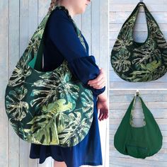 Beautiful handmade green leaves print boho style bag for summer. Tropical beach bag, also can be used as a large shopping bag, market bag or purse. Fabric bag made from home decor fabric, very durable and long lasting tote bag. This hobo bag is handmade. I use only careful tested fabrics, so it would last for long time.  The bag is one double sided, can be used from both sides (reversible), one side green leaves patterns print, other green cotton/polyester home decor fabric.  About bag: Dimensio Summer Green Large Capacity Hobo Bag, Green Cotton Hobo Bag For Travel, Green Large Capacity Hobo Bag For Beach, Summer Green Hobo Bag For Daily Use, Casual Green Canvas Beach Bag, Green Cotton Hobo Bag For Daily Use, Summer Large Capacity Green Canvas Bag, Green Hobo Bag For Summer Travel, Green Canvas Bag For Vacation