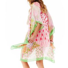 Boho Multi Printed Silky Polyester Summer Coverup Kimono Style Beachy Cardi Size: 35.5" X 35.5" 100% Silky Polyester Bohemian Spring Brunch Cover-up, One Size Pink Kimono For Summer, Summer Printed Kimono For Brunch, Pink Kimono For Beach Cover-up, Summer Brunch Printed Kimono, Short Sleeve Spring Holiday Cover-up, Green Cover-up For Day Out, Short Sleeve Cover-up For Spring Holiday, Spring Holiday Short Sleeve Cover-up