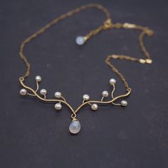 Whimsical Pearl Charm Jewelry As Gift, Whimsical Pearl Charm Jewelry For Gifts, Delicate Hand Forged Jewelry, Ethereal Gold Necklace As Gift, Ethereal Gold Necklace For Gift, Delicate Hand Forged Necklace For Gift, Whimsical Gold Wedding Jewelry, Whimsical Gold Jewelry For Weddings, Elegant Hand Forged Moonstone Jewelry