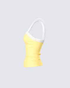 Do not disturb 😌 This yellow graphic knit top is the perfect top for those days you don't want to be bothered, but still look cute. Made from jersey knit fabric, complete with a contrast lace trim and straps, and a fitted, pull-on style 💛 White Corset Dress, Yellow Mini Dress, Rhinestone Top, Black Off Shoulder, Mesh Maxi Dress, White Corset, Sequin Mini Skirts, Do Not Disturb, Those Days