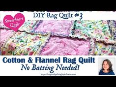 a pink and white quilt with the words cotton & flannel rag quilt no batting needed