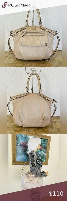 Coach Madison Lyndsey embossed exotic Satchel/Top Handle Bag shoulder Coach Satchel, Beige Style, Handle Bag, Bag Shoulder, Top Handle, Inside Out