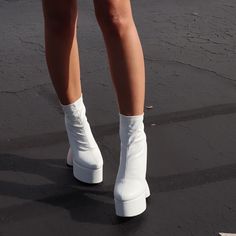 Brand New Never Worn Other Than To Shoot This Set White High Ankle Platform Boots For Spring, White Ankle-high Platform Boots For Spring, Spring Synthetic Ankle Platform Boots, White Platform Boots For Spring, Spring Fitted Platform Boots With Round Toe, Fitted Round Toe Platform Boots For Spring, Spring Ankle-high Synthetic Platform Boots, Ankle-high Synthetic Platform Boots For Spring, Fitted Summer Platform Boots