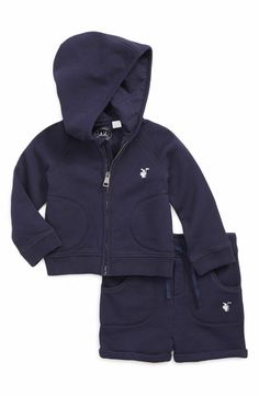 Included in this listing is a cotton outfit from BURBERRY CHILDREN. The style is called QUINTEN HOODIE and SHORTS SET.  The set is featured in NAVY BLUE. Brand new with tags. Retail $220.  Purchased from an upscale department store.  Guaranteed authentic.  Baby Boys size 6 Months.  All items come from a smoke-free and pet-free environment.  Please ask all questions before bidding.  Description from Burberry:  "Burberry knight embroidery accents a cozy, mid Cotton Hooded Hoodie For Playwear, Cotton Hooded Loungewear Set, Casual Cotton Hoodie For Playwear, Navy Cotton Loungewear Sets, Sporty Cotton Sets With Ribbed Cuffs, Casual Navy Playwear Sets, Navy Casual Playwear Sets, Luxury Baby Clothes, Cotton Outfit