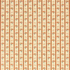 an orange and white striped wallpaper with small flowers on the bottom half of it