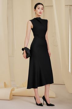 Inez A-line Sleeveless Viscose Midi Dress | MEAN BLVD Office Wear Dresses, Long Sleeveless Dress, Model Clothes, Career Outfits, Mean Blvd, Midi Dress Formal, Office Dress, Model Outfits, Sleeveless Long Dress