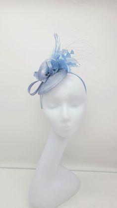 Elegant beautiful Light Blue Fascinator! Classic style to go with a variety of outfits: bridesmaids,  cocktail party,  Kentucky Derby, Rehearsal dinner, Easter and church outfits.  Ones with hair clip and headband. Also, comes in Hot Pink, red, blue, yellow, red, and other colors - Headband - Ready to ship  - Lightweight - Free Shipping - Fast shipping - Customize by adding different color flowers and or feathers Check my store for styles and colors.  Hatsandpearls.etsy.com Find more at my websi Cheap Fun Blue Hats, Party Fascinator With Short Brim For Royal Ascot, Adjustable Royal Ascot Costume Hats For Party, Adjustable Mini Hat For Kentucky Derby Party, Party Mini Hat With Adjustable Curved Brim, Adjustable Mini Hats With Curved Brim For Party, Adjustable Mini Hat With Curved Brim For Parties, Blue Adjustable Mini Hats, Short Brim Headpiece For Royal Ascot Party