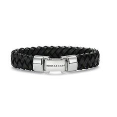 LB33 Woven Leather and Silver Bracelet-THOMAS SABO-Swag Designer Jewelry Black Leather Bracelet With Palladium Hardware For Formal, Black Leather Bracelet With Palladium Hardware For Formal Occasions, Black Leather Jewelry With Palladium Hardware, Luxury Black Leather Bracelet With Palladium Hardware, Classic Silver Leather Bracelet With Palladium Hardware, Luxury Leather Strap Bracelets, Luxury Leather Strap Bracelets For Business, Classic Black Braided Bracelets, Elegant Black Leather Bracelet With Sterling Silver