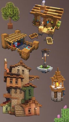 several different types of houses and buildings in the game minecraft house designs, minecraft houses, minecraft ideas, minecraft stuff, minecraft crafts, building design, cool things, how to build, person, architecture, small homes, projects, my life, crafting,