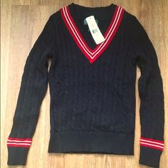 New With Tags Womens Ralph Lauren Cable Knit Sweater Black/ Red Size Small. Ralph Lauren Cable Knit Sweater, Womens Ralph Lauren, Ralph Lauren Cable Knit, Ralph Lauren Sweaters, Ralph Lauren Sweater, Cable Knit Sweater, Sweater Black, Preppy Outfits, Black Sweaters