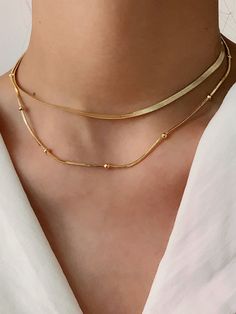 Luxury Minimalist Jewelry With Double Chain, Luxury Minimalist Double Chain Necklace, Luxury Minimalist Double Chain Jewelry, Plain Gold Chain Designs For Women, Layers Necklace, Gold Chain Choker, Double Layer Necklace, Double Necklace, Choker Style Necklace