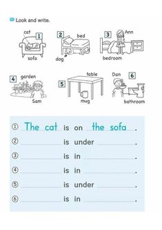 the cat is on the sofa worksheet for kids to learn english and spanish