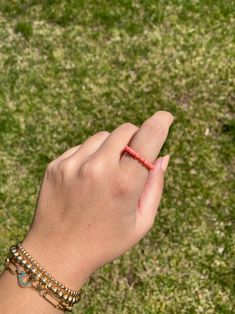 Colorful Beaded Ring Gold Filled Beaded Ring Ring Stack | Etsy Adjustable Beaded Promise Rings, Adjustable Beaded Rings For Promise, Beaded Promise Rings, Beaded Toe Rings For Jewelry Making, Adjustable Beaded Toe Ring, Red Beaded Rings Perfect As Gifts, Red Beaded Rings As Gift, Adjustable Rings With Colorful Beads, Minimalist Everyday Beaded Rings