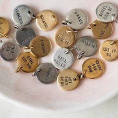 Mantra Charms Charms Bella Vita Jewelry Stamped Jewelry Ideas, Metal Stamp Jewelry, Jesmonite Ideas, Cold Connections, Beaded Bangles, Pottery Projects, Elegant Gift Wrapping, Metal Stamped Jewelry, Little Rock Arkansas