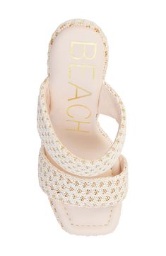 Wavy raffia textures this boosted sandal from the wide top straps to the chunky block heel and platform. Raffia upper/synthetic lining and sole Imported Top Straps, Chunky Block Heels, On Beach, Sandal Women, Platform Sandals, Block Heels, Womens Sandals, Nordstrom, Size 10