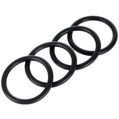 three black rubber o - rings on a white background