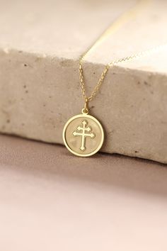 Gold Cross Pendant - Cross of Lorraine Gold Necklace ● Material of pendant: Solid Gold 14k ( REAL GOLD ) ● Metal Stamp: 14k ( REAL GOLD ) ● The pendant is available in 5 sizes: - 12,7 mm / 0.5 inches (Diameter) - 14,0 mm / 0,55 inches ( Diameter ) In the photos - 15,3 mm / 0.6 inches ( Diameter ) - 16,5 mm / 0,65 inches ( Diameter ) - 19,1 mm / 0,75 inches ( Diameter ) ( In the photos the size is 14mm / 0.55 inches Diameter ) ( Jump Ring inner diameter: 4 mm ) ● Material of chain: Solid gold 14k Spiritual Charm Necklaces With Round Pendant For Anniversary, Spiritual Round Pendant Charm Necklaces For Anniversary, Spiritual Charm Necklace With Round Pendant For Anniversary, Spiritual Medallion Necklace For Anniversary, Gold Cross Charm Necklace In 14k, Yellow Gold Cross Charm Necklace Tarnish Resistant, Yellow Gold Tarnish-resistant Cross Charm Necklace, Gold Sterling Silver Charm Necklace With Cross Pendant, Gold Crucifix Jewelry Stamped 14k