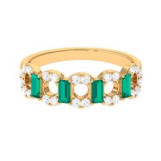 Product Details Radiate allure with this Art Deco Half Eternity Ring adorned with Emerald and diamond gemstones, a symbol of eternal elegance and sophistication. Product Information SKU SHP-RINGS032222396 Weight 2.80 gm (Approximate) EMERALD INFORMATION No.of Stones 4 Pieces Total Weight 0.48 Carat (Approximate) Dimension(approx) Baguette-2X4 mm-4 Pcs Color Green Cut Brilliant Shape Baguette Setting Type Prong-Setting Quality Grade AAA DIAMOND INFORMATION No.of Stones 24 Pieces Total Weight 0.60 Elegant Green Diamond Eternity Band, Classic Green Gemstone Eternity Band, Classic Green Round Cut Eternity Band, Green Diamond Eternity Band With Prong Setting, Green Emerald Round Cut Eternity Band, Classic Green Eternity Band For Formal Occasions, Formal Green Gemstone Eternity Band, Green Round Cut Eternity Band For Formal Occasions, Classic Green Round Eternity Band