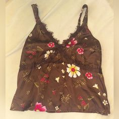 Never Worn Brown Cami With Flower Pattern From Old Navy. An Xs But Runs A Bit Big So Might Fit Someone Who Wears A Small Better. Summer Brown Tops With Floral Print, Brown Cami, Safari Design, White Peplum, Navy Blouse, Pink Fits, Black Camis, Womens Cami, Navy And Brown