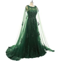 فساتين سهرة نسائية أنيقة مطرزة بالدانتيل مع زينة طويلة من التل كيب باللون الأخضر الزمردي Emerald Green Wedding Dress, Emerald Green Evening Dress, Green Evening Dresses, Emerald Green Prom Dress, Top Prom Dresses, Simple Homecoming Dresses, Tulle Cape, Green Wedding Dresses, Lace Prom Dresses