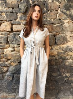 Linen Dresses for Women/ Linen Dress/ Linen Women Dress | Etsy Beige Short Sleeve Summer Dress, Casual Beige Linen Dress For Day Out, Casual Beige Linen Day Out Dress, Casual Short Sleeve Dress With Pockets For Spring, Summer Knee-length Midi Dress With Pockets, Short Sleeve Linen Dress With Buttons For Day Out, Beige Linen Short Sleeve Dress For Spring, Beige Linen Short Sleeve Dress For Summer, Casual Cotton Midi Length Short Sleeve Dress