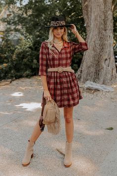 You will surely be in a cherry mood when you wear this charming tunic dress featuring lightweight material patterned with a brown and dark red hued plaid print, a v-cut neckline, loose 3/4-length sleeves, and a relaxed silhouette that falls into a straight mid-thigh length hemline! Measurements S : Bust 44", Hip 50", Length 33", Sleeve Length 15.5", Waist 44". M : Bust 46", Hip 52", Length 33.5", Sleeve Length 16", Waist 46". L : Bust 48", Hip 54", Length 34", Sleeve Length 16", Waist 48". XL : Casual Burgundy Dress For Fall, Long Sleeve Brown Plaid Dress For Fall, Plaid Bohemian Dresses For Fall, Bohemian Plaid Dress For Fall, Bohemian Plaid Fall Dresses, Casual Brown Plaid Dress For Fall, Red Half Sleeve Dress For Fall, Plaid Tunic Dress, Plaid Tunic