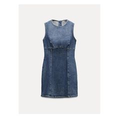 Sleeveless mini dress with round neckline. Back metal zip closure. Cheap Mini Denim Dress By Forever 21, Denim Dresses For Women, Short Sleeveless Dress, Womens Denim Dress, Denim Dresses, Sleeveless Short Dress, Cardigan Sweater Jacket, Tshirt Skirt, Knitwear Cardigan