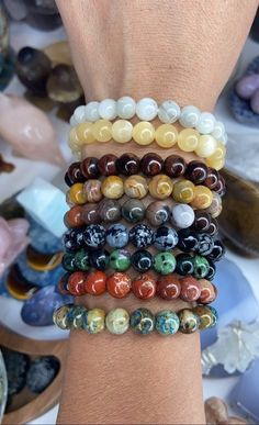 Handmade with stretchy cord and 8mm gemstone beads from Brazil & Bali Crystal Bracelet Ideas Aesthetic, Bali Bracelets, Healing Crystal Bracelets, Body Jewelry Diy, Looks Hippie, Girly Bracelets, Dope Jewelry Accessories, Crystal Bead Jewelry, Healing Gemstone Bracelets