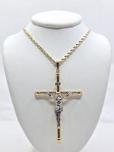 14kt Gold Medium Cross pendants are build on your Faith and Spirituality. Adore it while worshiping these crosses made with 14kt Gold. Diamond Marquise® only carries real 14Kt Gold hoops that are not plated nor color polished. Shop with confidence knowing Diamond Marquise® carries 100% real 14kt Gold. 14kt Cross suspends from 20" 14kt Gold Rope Chain. XXXNYSXW -55 Crucifix Necklace Women, Necklace Woman, Crucifix Necklace, Tanzanite Jewelry, Gold Rope Chains, Small Crosses, Earring Sale, Gold Hoops, Rope Chain