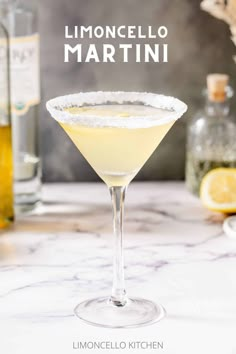 the lemoncello martini is garnished with sugar