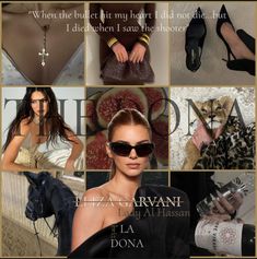 a collage of photos with different women's shoes and accessories