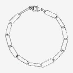 Add a trendy look to your jewelry collection by adding this Silver Reflections pure silver over brass paperclip chain bracelet. This bracelet is crafted in pure silver over brass, available in 7.25 inches length, has a solid paperclip chain construction and features a lobster clasp closure for a safe and comfortable wear. If you're looking for the perfect trendy chain bracelet for stacking or to wear alone, this bracelet is just what your jewelry collection needs! Wipe bracelet clean with a soft Everyday Silver Link Chain Bracelet, Silver Cable Chain Link Bracelet, Classic Silver Paperclip Bracelet With Oval Links, Classic Silver Chain Paperclip Bracelet With Oval Links, Classic Paperclip Bracelet With Oval Link Silver Chain, Silver Chain Bracelet With Paperclip Link, Modern Silver Chain Bracelet With Rectangular Links, Silver Cable Chain Metal Bracelets, Silver Chain Bracelet With Rectangular Links For Everyday