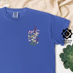 Comfort Colors Flower Embroidered Shirt, Floral Tee, Floral Sweatshirt, Flower T-shirt, Wild Flower sweatshirt, Wildflower Tee, Gift for her This listing is for an embroidered shirt, making it a luxurious choice. Embroidery adds a premium, tactile quality to your item, offering a more refined and durable finish compared to other methods. Explore more fun and unique designs at https://www.etsy.com/shop/iconiquecrafts/ SHIPPING TO HAWAII OR ALASKA Please contact us before ordering if you live in A Casual Long Sleeve T-shirt With Floral Embroidery, Cotton Shirt With Floral Embroidery And Relaxed Fit, Blue Floral Embroidered Short Sleeve T-shirt, Blue T-shirt With Embroidered Text For Spring, Spring Long Sleeve T-shirt With Embroidered Graphics, Blue Crew Neck Top With Custom Embroidery, Blue Floral Embroidery Short Sleeve T-shirt, Blue Embroidered Crew Neck Top, Casual Crew Neck T-shirt With Floral Applique