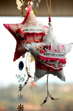 a star ornament hanging from a window sill with words on it that say you are a star