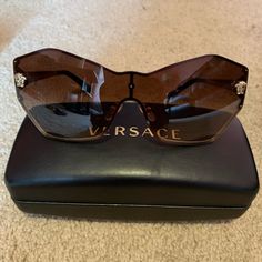 Versace Sunglasses In Great Condition. Black Sunnies, Vercase Sunglasses, Versace Medusa Biggie Sunglasses, Versace Oversized Sunglasses, Versace Medusa Sunglasses, Versace Black Sunglasses, Versace Accessories, Versace Sunglasses, Colored Sunglasses