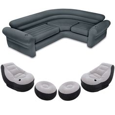 an inflatable couch and three air mattresses