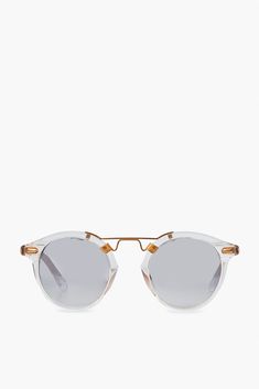 Crystal 24k St. Louis Sunglasses Modern Gold Sunglasses With Glass, Modern Gold Sunglasses With Glass Lenses, Modern Gold Round Frame Sunglasses, Gold Round Frame Sunglasses With Glass Material, Gold Round Frame Glass Sunglasses, Gold Round Frame Sunglasses With Glass Lenses, Gold Round Frame Sunglasses, Silver Gradient, Metal Bridge