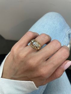 Vintage Tank Ring, Gold Chunky ring, 0.1CT Natural Diamond, 18k Rose Gold, Vintage Jewelry, Unisex ring, Chunky Dome ring, Art Nouveau ring Jewelry Material: Rose Gold 18k + Platinum (the gold has been tested by a professional) Total Carat Weight: 0.10ct (Approx.) Total Metal Weight: 4.97g Size:5.25 US \ EU 50 \ Diameter 16.10mm (inner diameter) Grading Results: Stone Type: Diamond Shape: Round Carat: 0.08ct (Approx.), Stones quantity:1 Color: F Clarity: VS2 Grading Results: Stone Type: Diamond Diamond Dome Ring, Chunky Rings Gold, Chunky Engagement Rings, Chunky Gold Rings, Tank Ring, Gold Chunky Ring, Gold Vintage Jewelry, Vintage Gold Ring, Yellow Diamond Engagement Ring